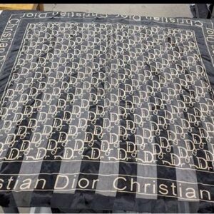 Dior Black and Cream Logo Silk Scarf